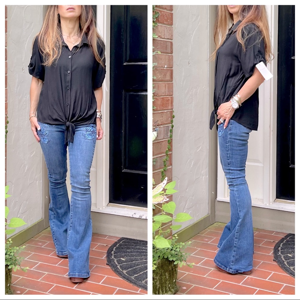 Best fitting embroidered bell flare jeans